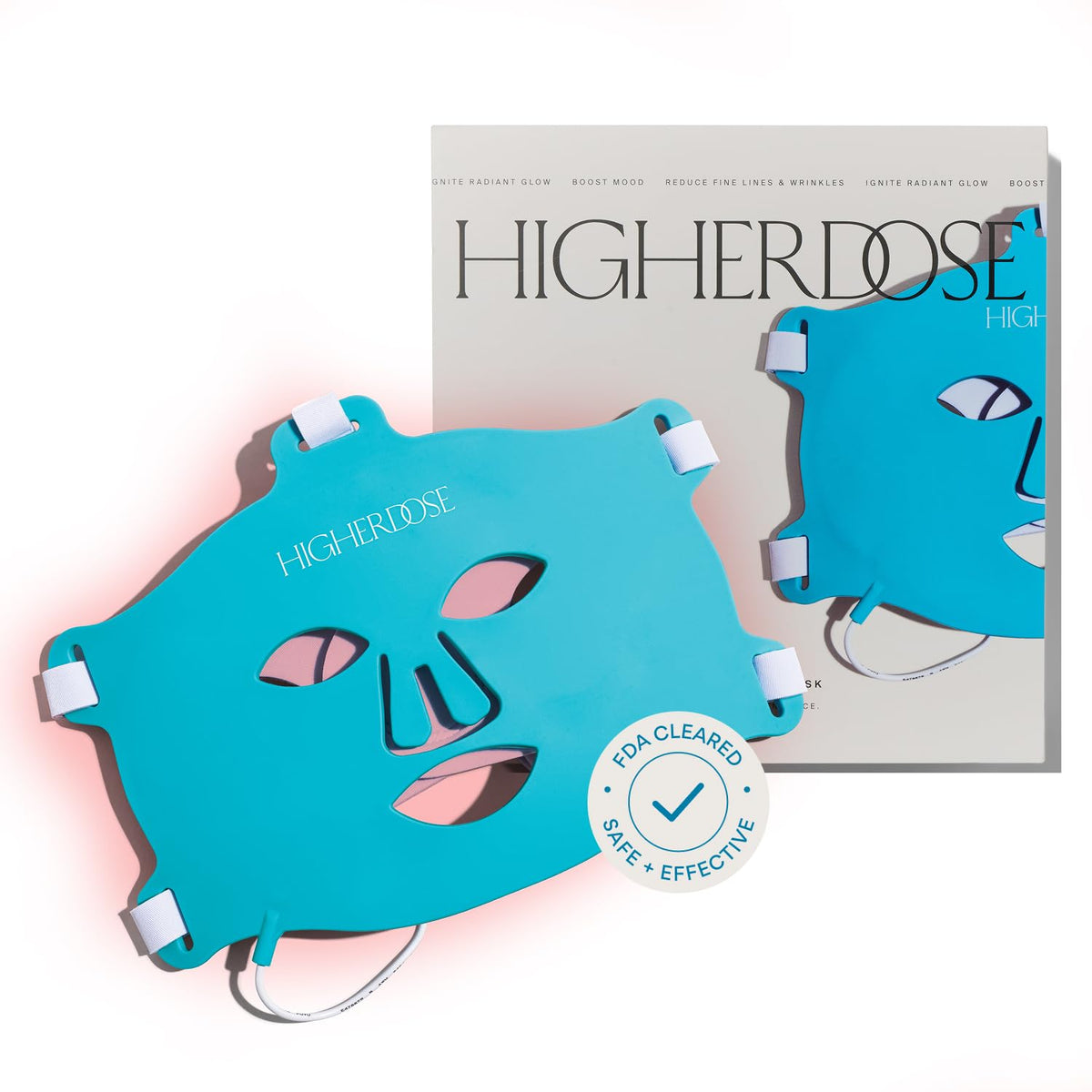 HigherDOSE red-light face mask front view for radiant skin and spa-like results.