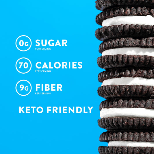HighKey Keto Sandwich Cookies chocolate cream closeup highlights creamy filling and cocoa flavor.
