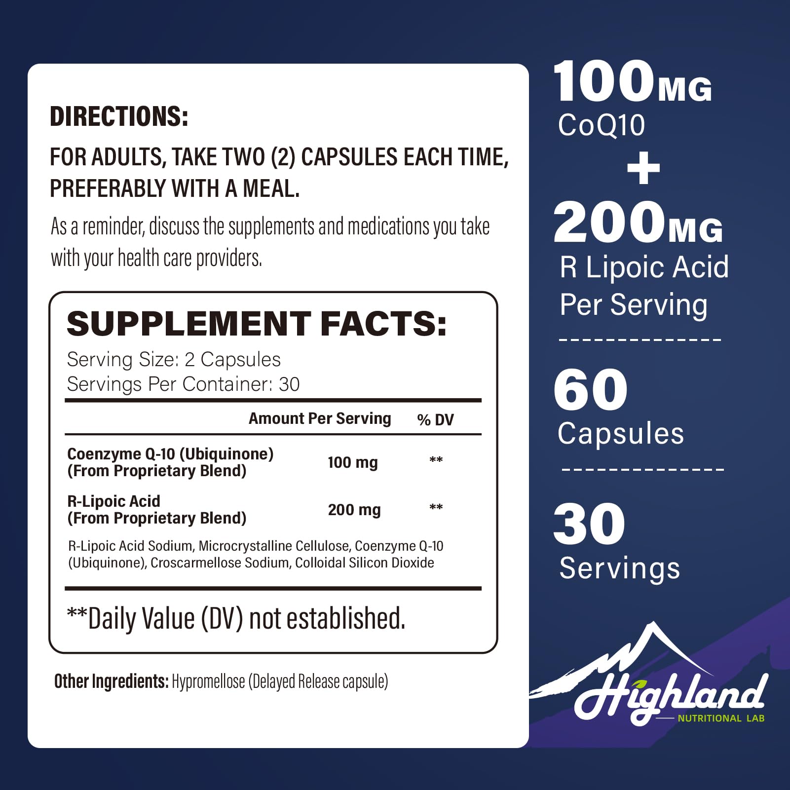Serving setup for daily use of Highland Nutritional Lab CoQ10 with R-Lipoic Acid