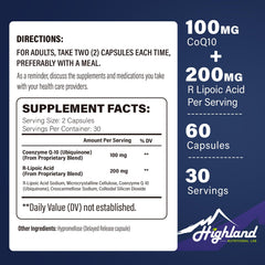 Serving setup for daily use of Highland Nutritional Lab CoQ10 with R-Lipoic Acid