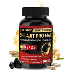 Hiiileathy Shilajit Pro Max bottle signals premium, US-made energy support.