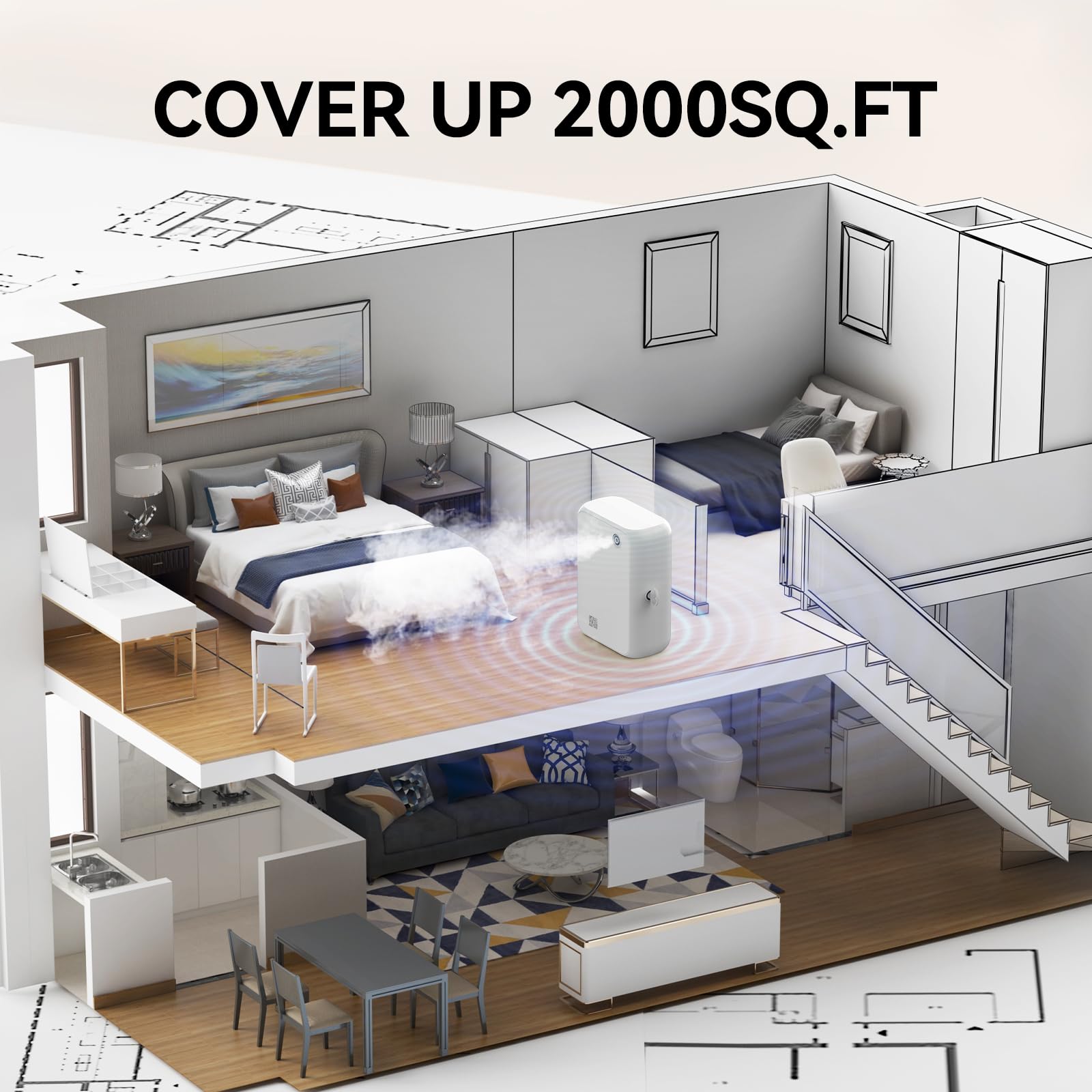 Hijoc diffuser covers large spaces up to 2000 sq ft.