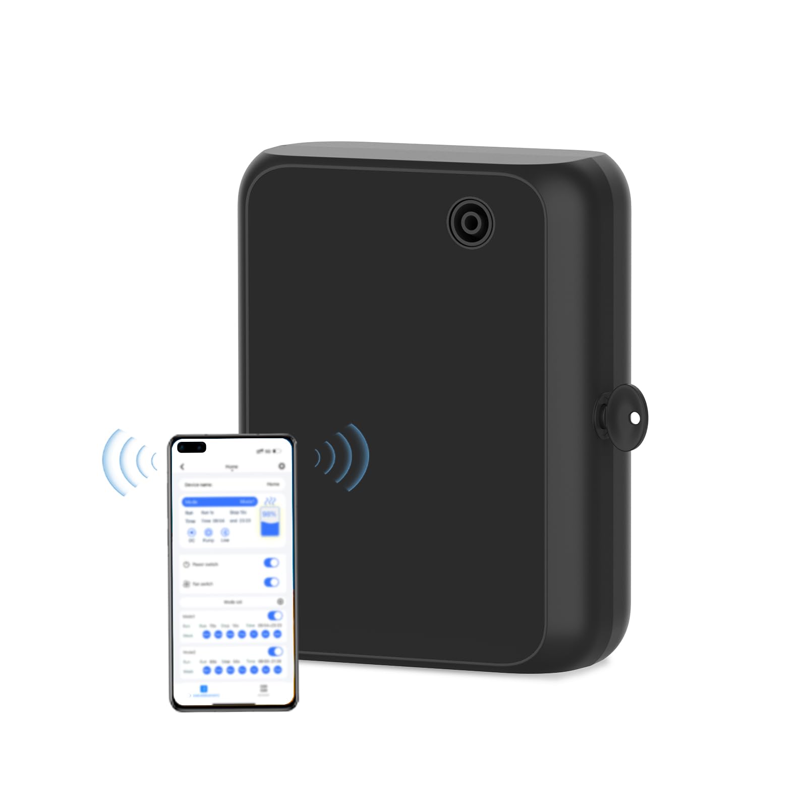 Hijoc smart diffuser front view showcases sleek design for quiet home use.