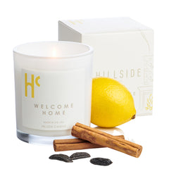 Hillside Candle Welcome Home lemon-cinnamon-clove aroma fills the room with inviting warmth for cozy evenings.
