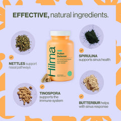 Hilma ingredients nettles butterbur spirulina listed for natural sinus support.