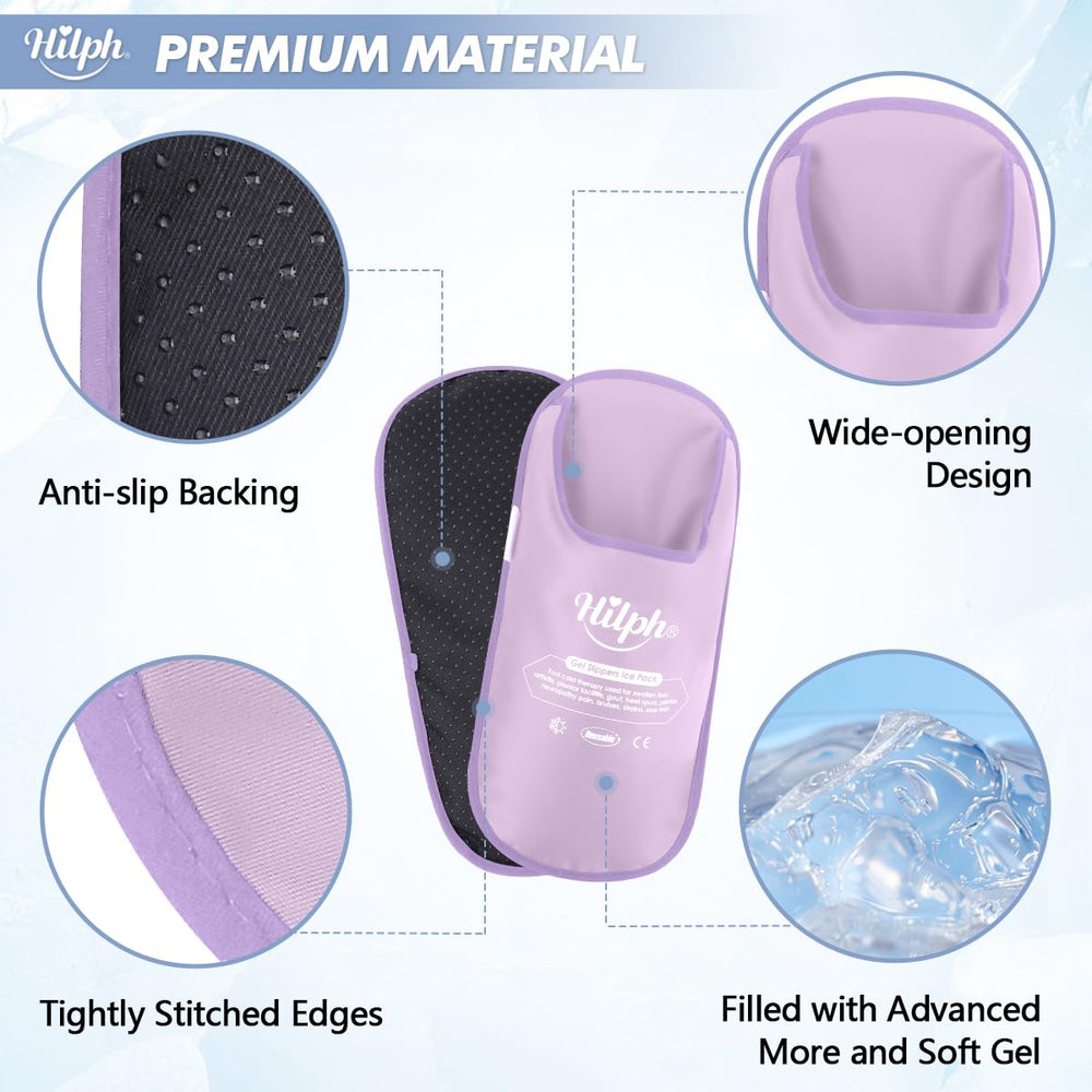 Hilph Foot Ice Pack Slippers use non-toxic gel that stays pliable when frozen.