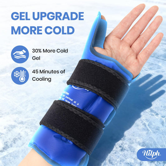 Hilph wrap positioned to cover forearm and thumb area for extended cold therapy