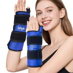Hilph thumb and wrist wrap on wrist showing full coverage for targeted relief