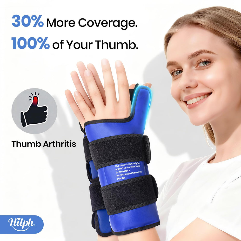 Hilph thumb and wrist wrap with reversible fabric for left or right hand use