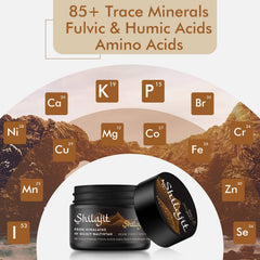 Hima Shilajatu 85-plus trace minerals emphasizes comprehensive mineral nutrition.