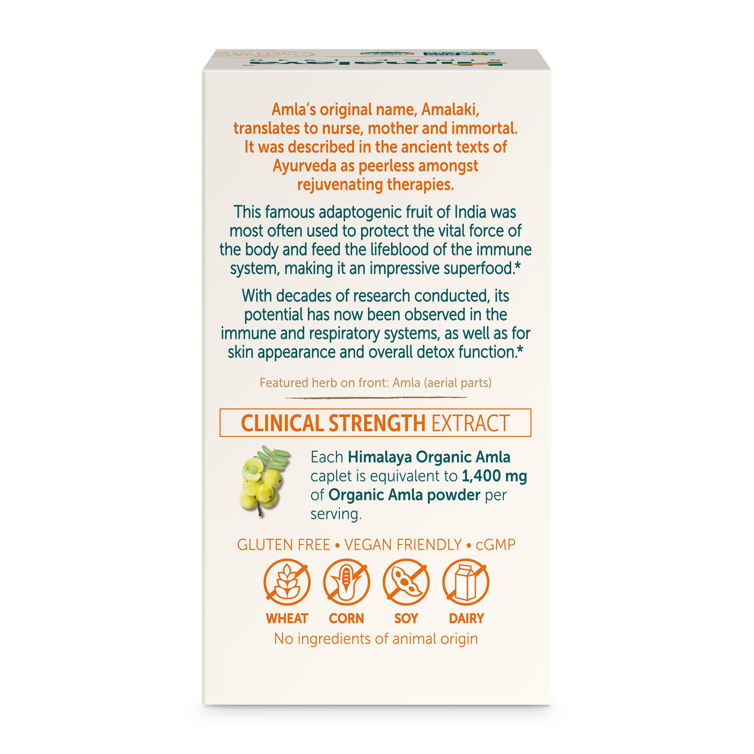 Himalaya Amla ingredients list close-up emphasizing organic plant-based components.