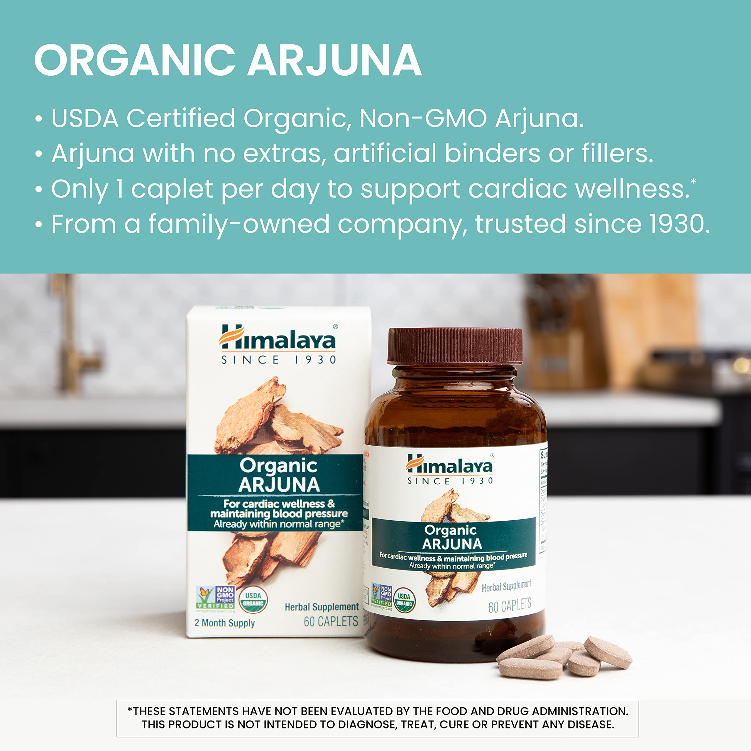 Himalaya Arjuna capsule close-up, 700 mg potency per caplet.