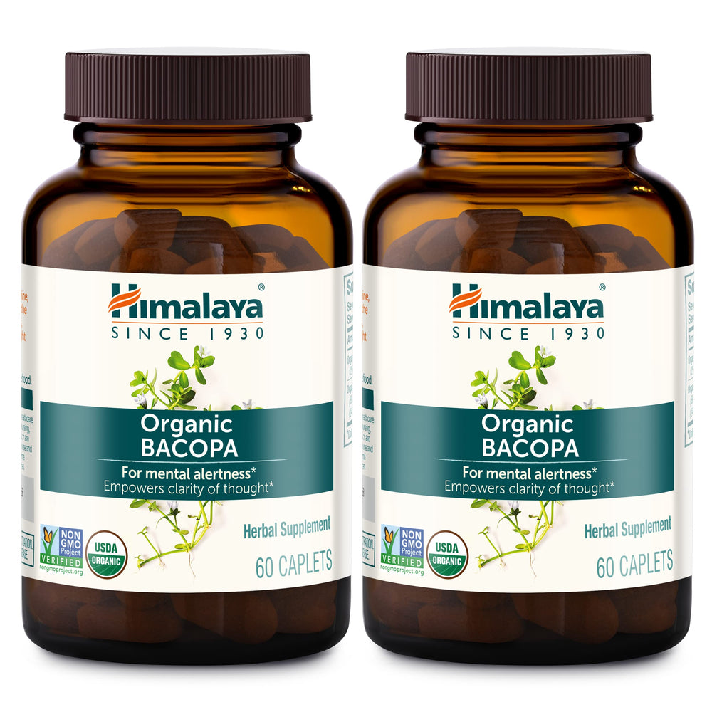 Himalaya Bacopa Monnieri bottle front showing organic nootropic support for memory and focus.