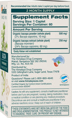 Himalaya Bacopa caplets close-up emphasizing vegan, non-GMO formula for cognitive clarity.