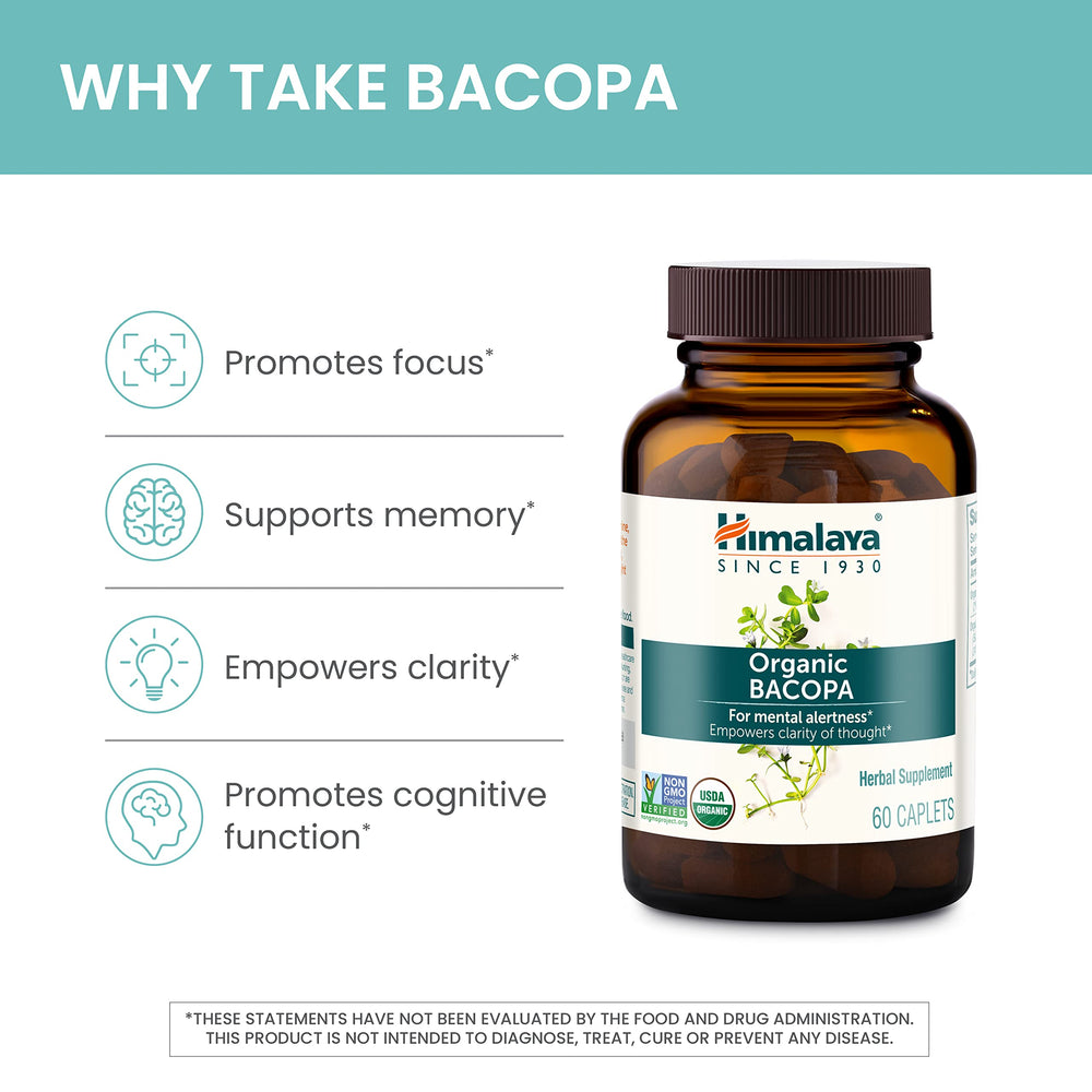 Himalaya Bacopa label detail showing clinically studied bacopa extract.