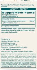 Himalaya Berberine bottle back with usage directions and metabolism-supporting notes.