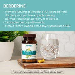 Himalaya Berberine capsules close-up highlighting 500 mg dosage for daily balance.
