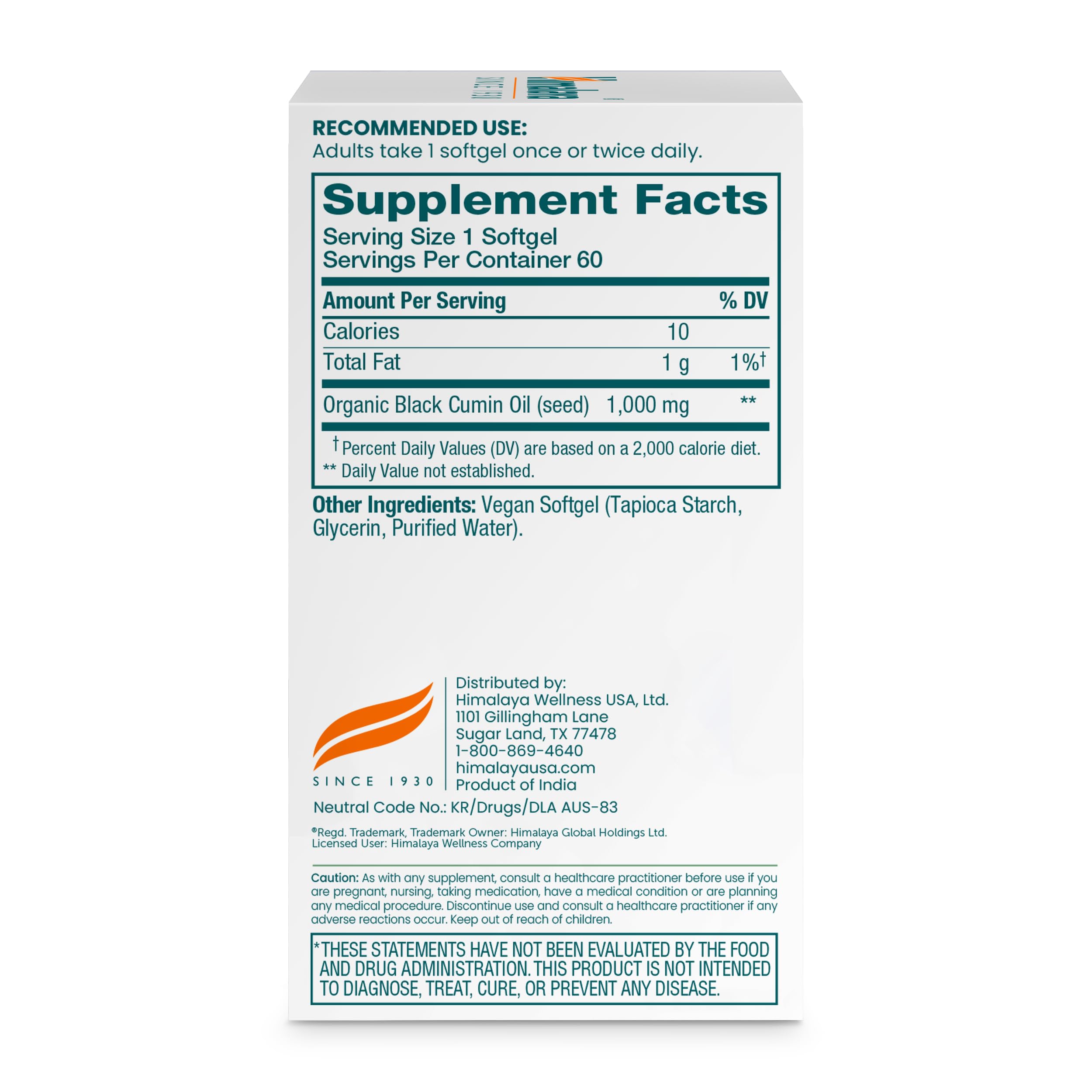 Himalaya Black Seed Oil Softgels capsules shown for easy daily wellness.