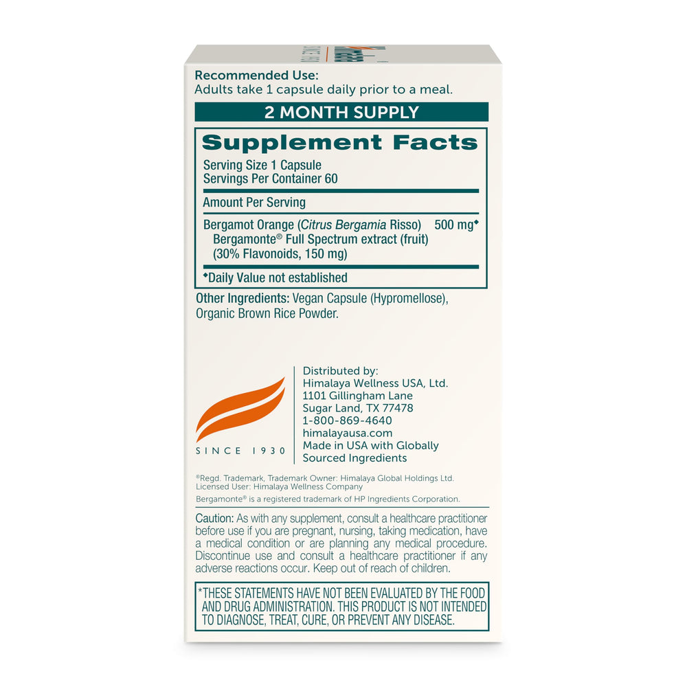 Himalaya Citrus Bergamot capsules close-up showing Bergamonte full-spectrum extract