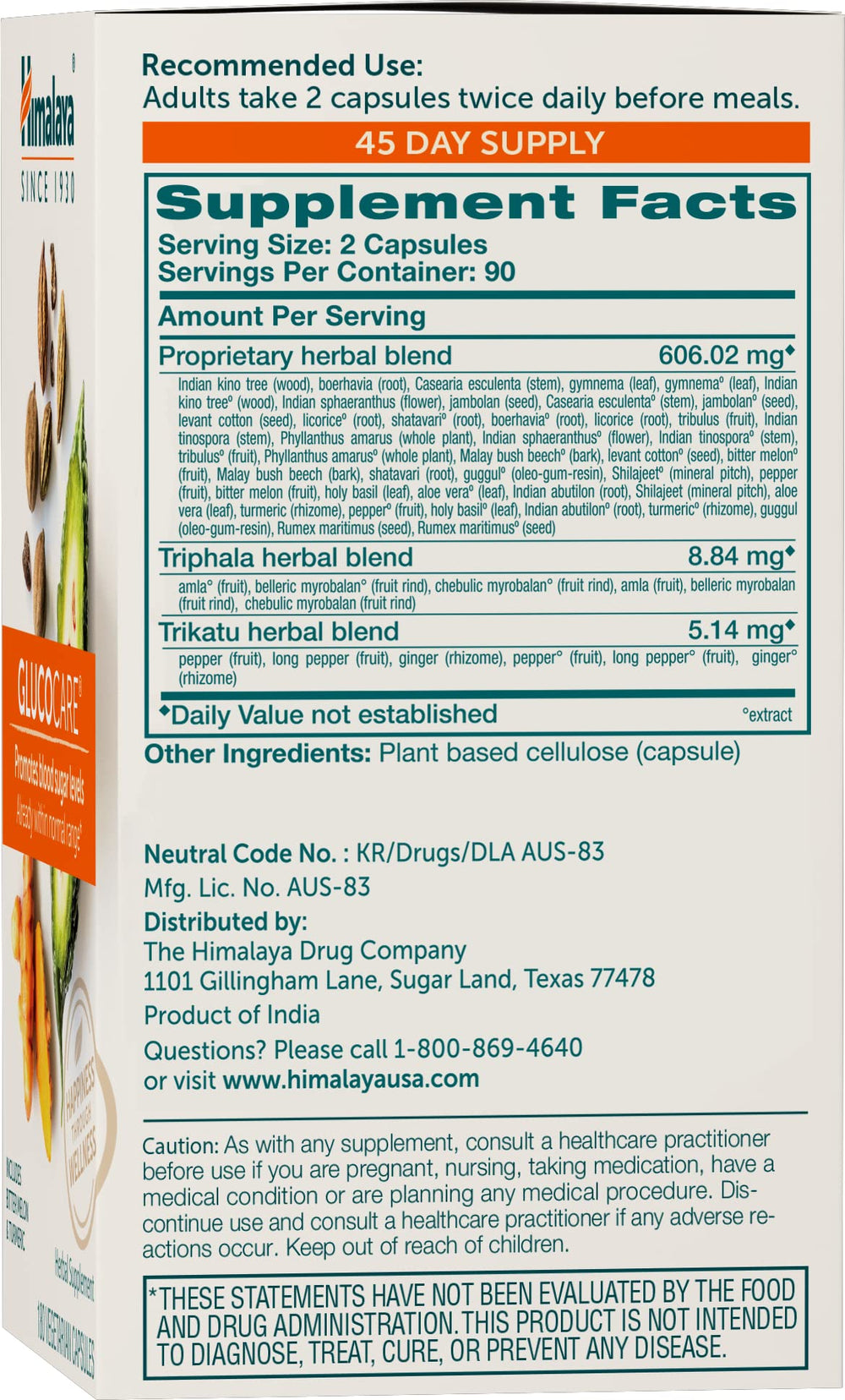 Himalaya GlucoCare bottle top—easy daily dosage before meals.
