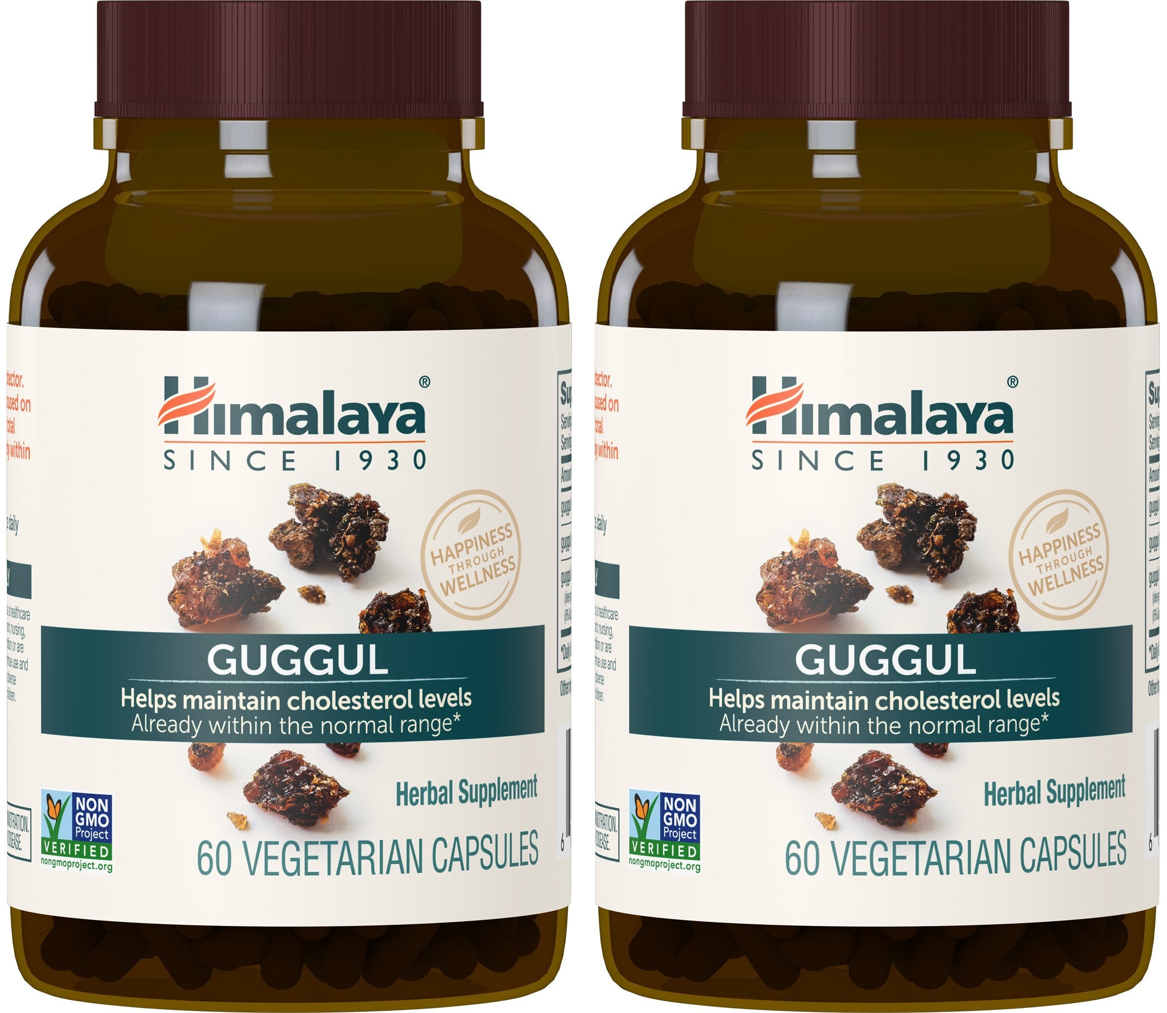 Himalaya Guggul bottle front view showing vegan format for clean supplementation