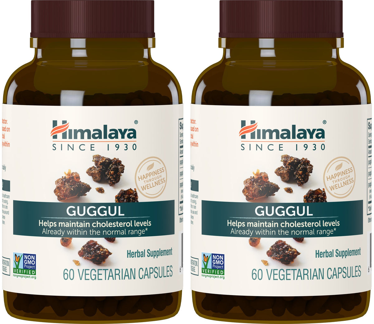 Himalaya Guggul bottle front view showing vegan format for clean supplementation