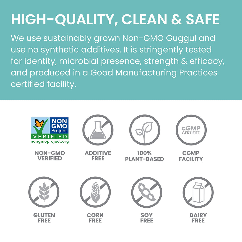 Himalaya Guggul label close-up showing standardized extract benefits