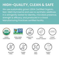 Non-GMO Himalayan Gymnema Sylvestre indicates quality and purity