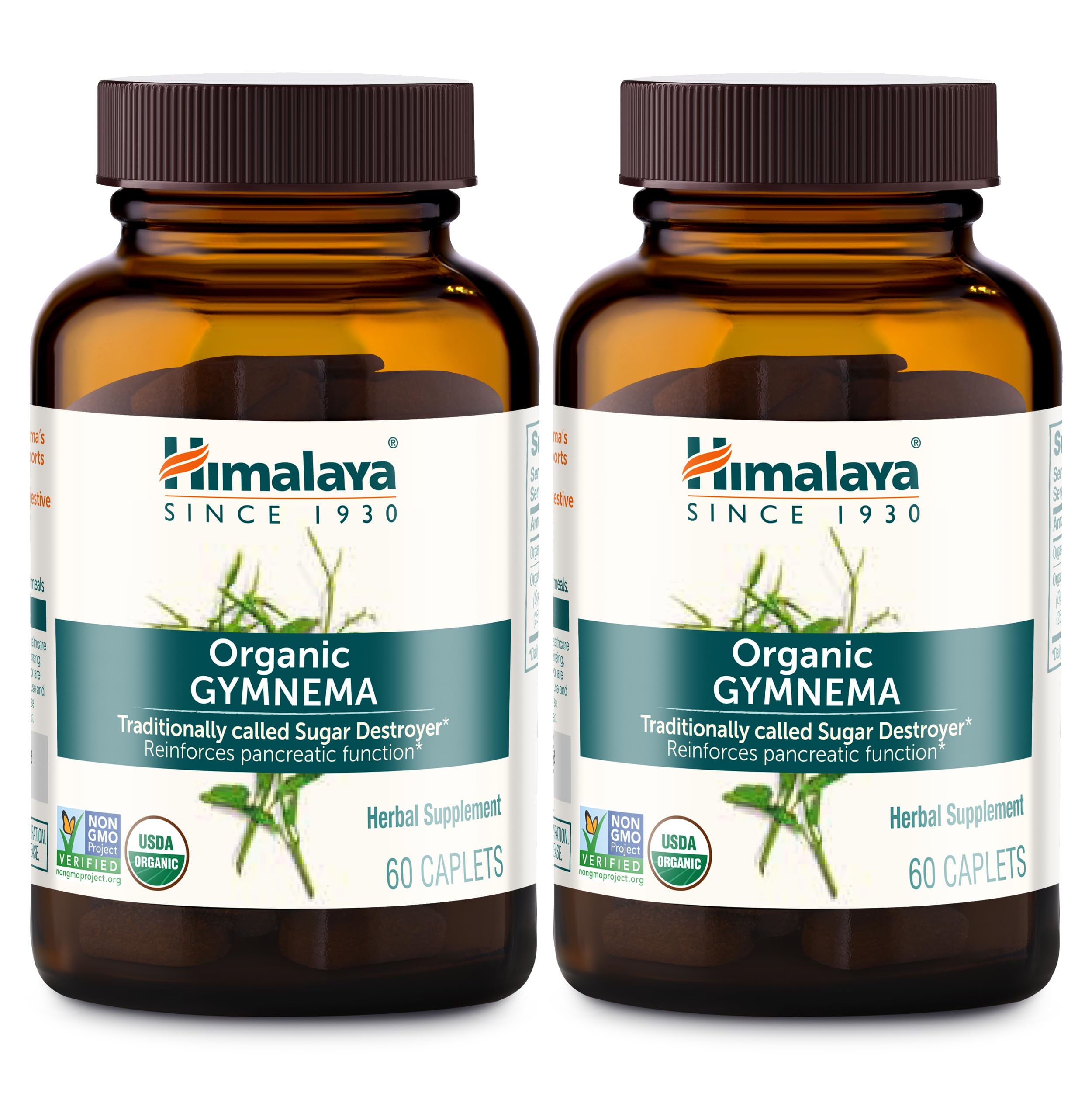 Himalaya Gymnema Sylvestre organic bottle label signaling vegan, non-GMO health support