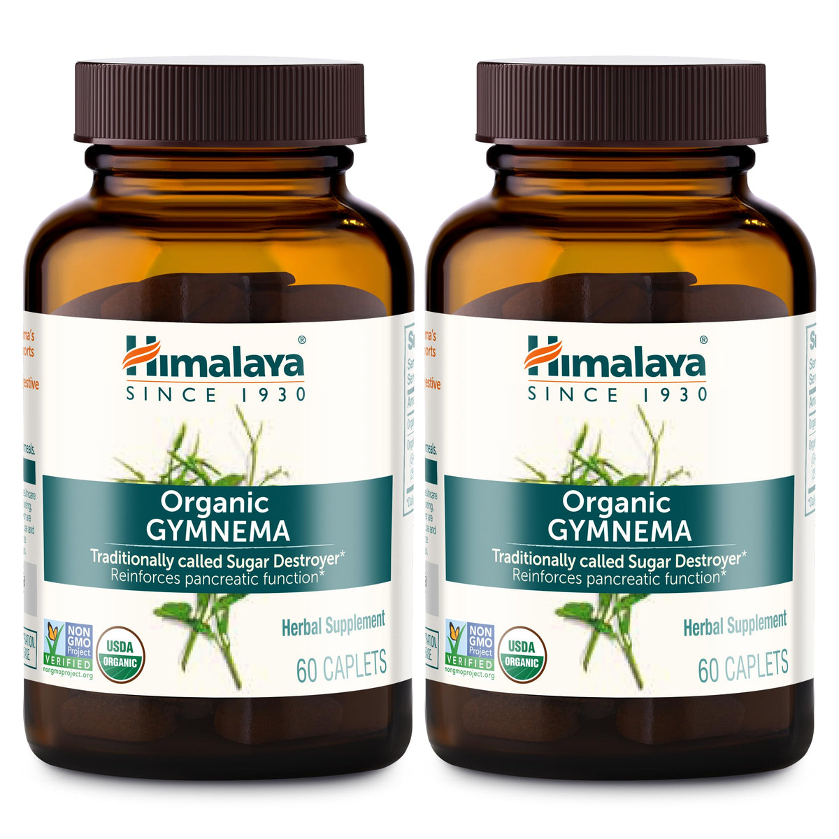 Himalaya Gymnema Sylvestre organic bottle label signaling vegan, non-GMO health support