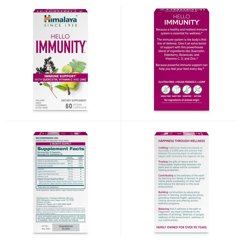 Himalaya Hello Immunity bottle pictured in a lifestyle setting for daily routine.