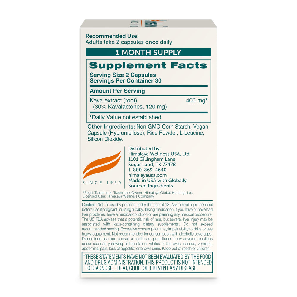 Himalaya Kava root extract 400 mg highlighting potency