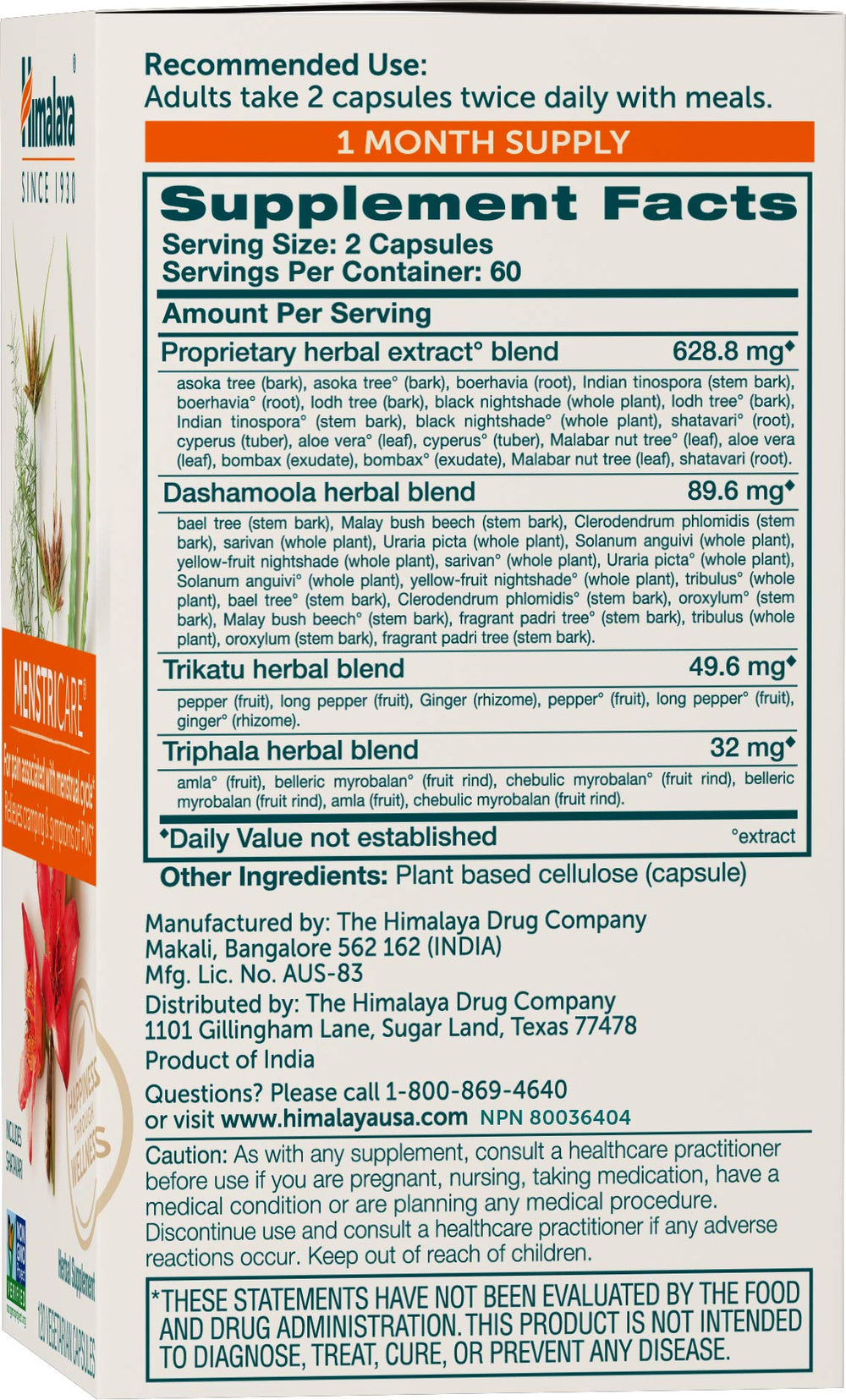 Close-up of Menstricare capsules in blister pack for convenient daily use.