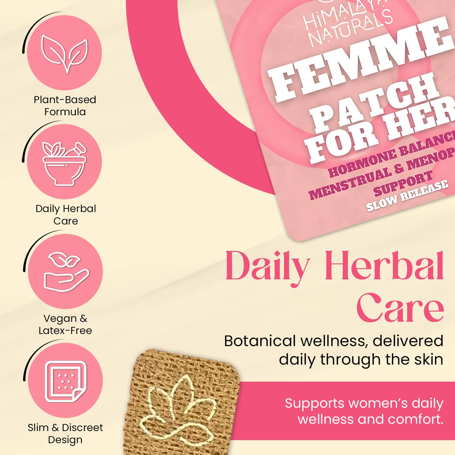 Himalaya Naturals Femme Herbal Patches open-pack scene highlighting 30-day supply