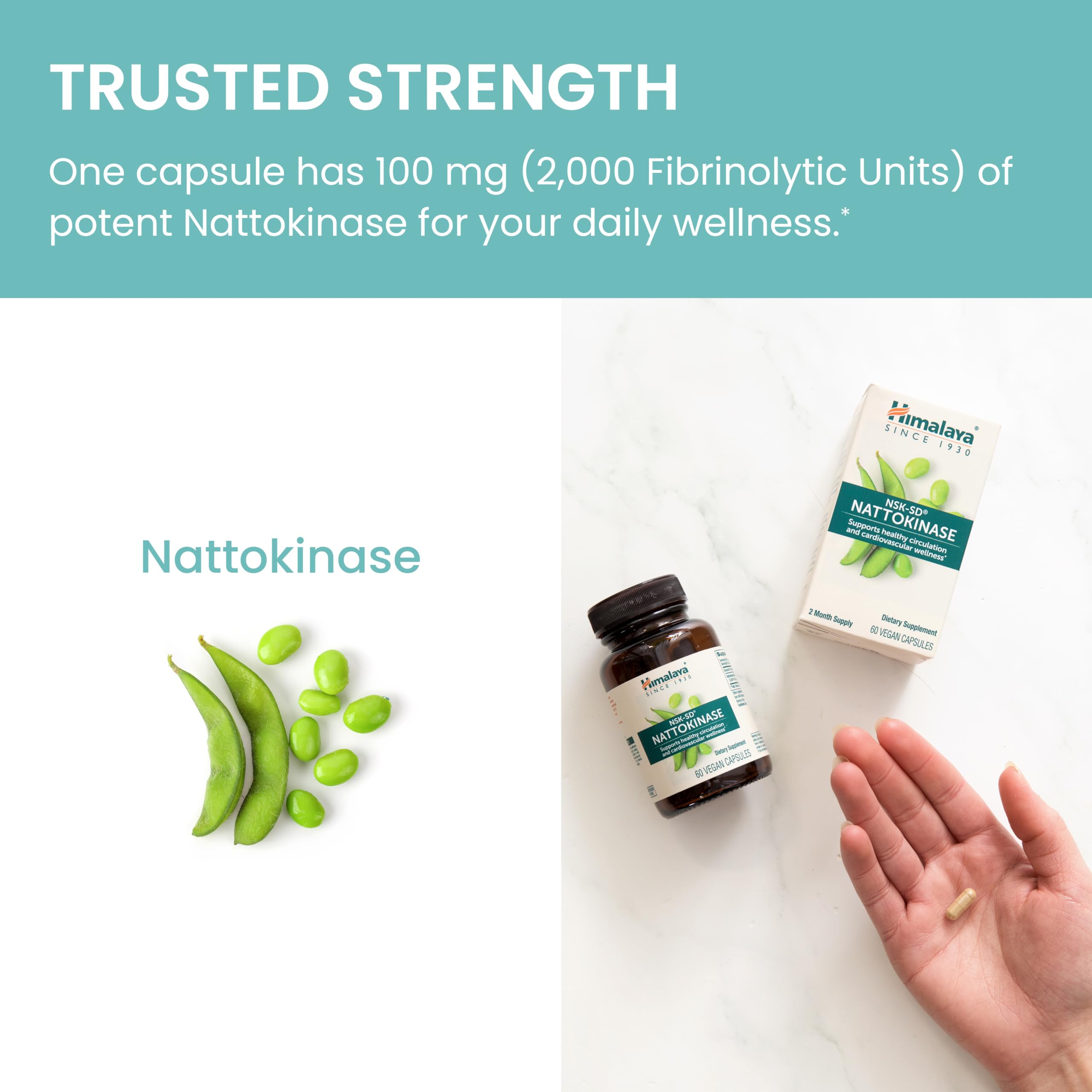Himalaya NSK-SD nattokinase graphic illustrating 2,000 FU per serving.