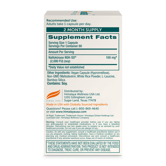 Himalaya NSK-SD nattokinase capsules close-up highlighting 100 mg per capsule.