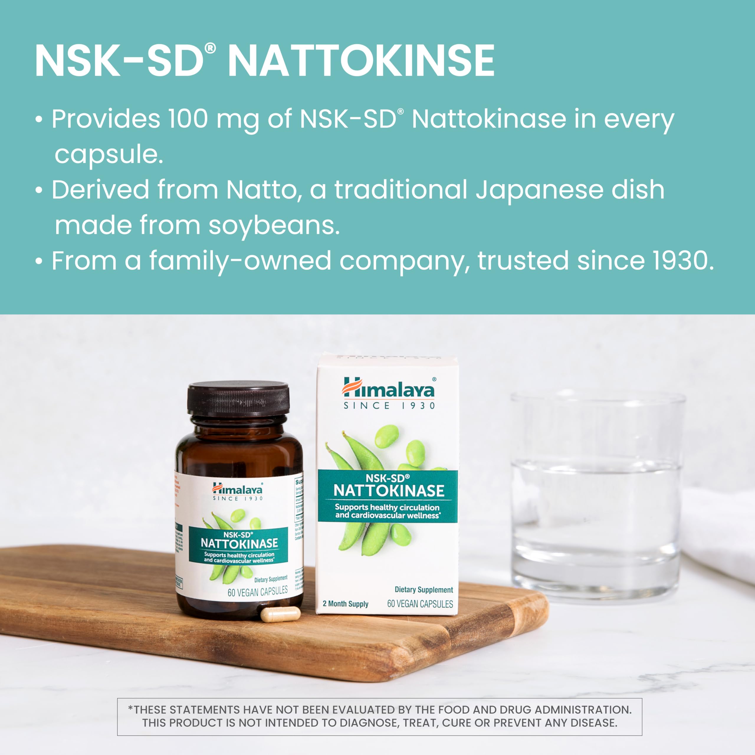 Himalaya NSK-SD nattokinase label showing gluten-free and dairy-free formulation.