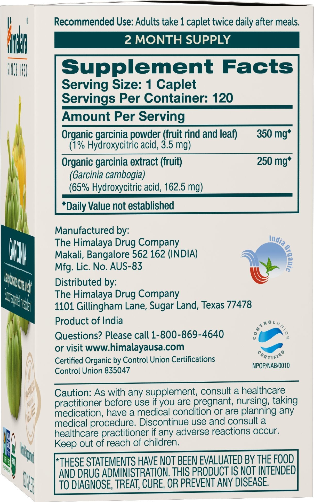 Himalaya Organic Garcinia Cambogia bottle pour demonstrates convenient serving and dosage control