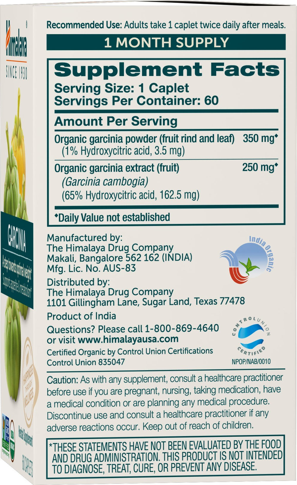 Garcinia Cambogia caplets from Himalaya in close-up view