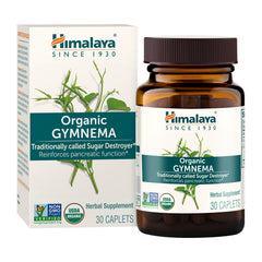 Close-up of Himalaya Gymnema Sylvestre caplets with 700 mg per caplet detail.