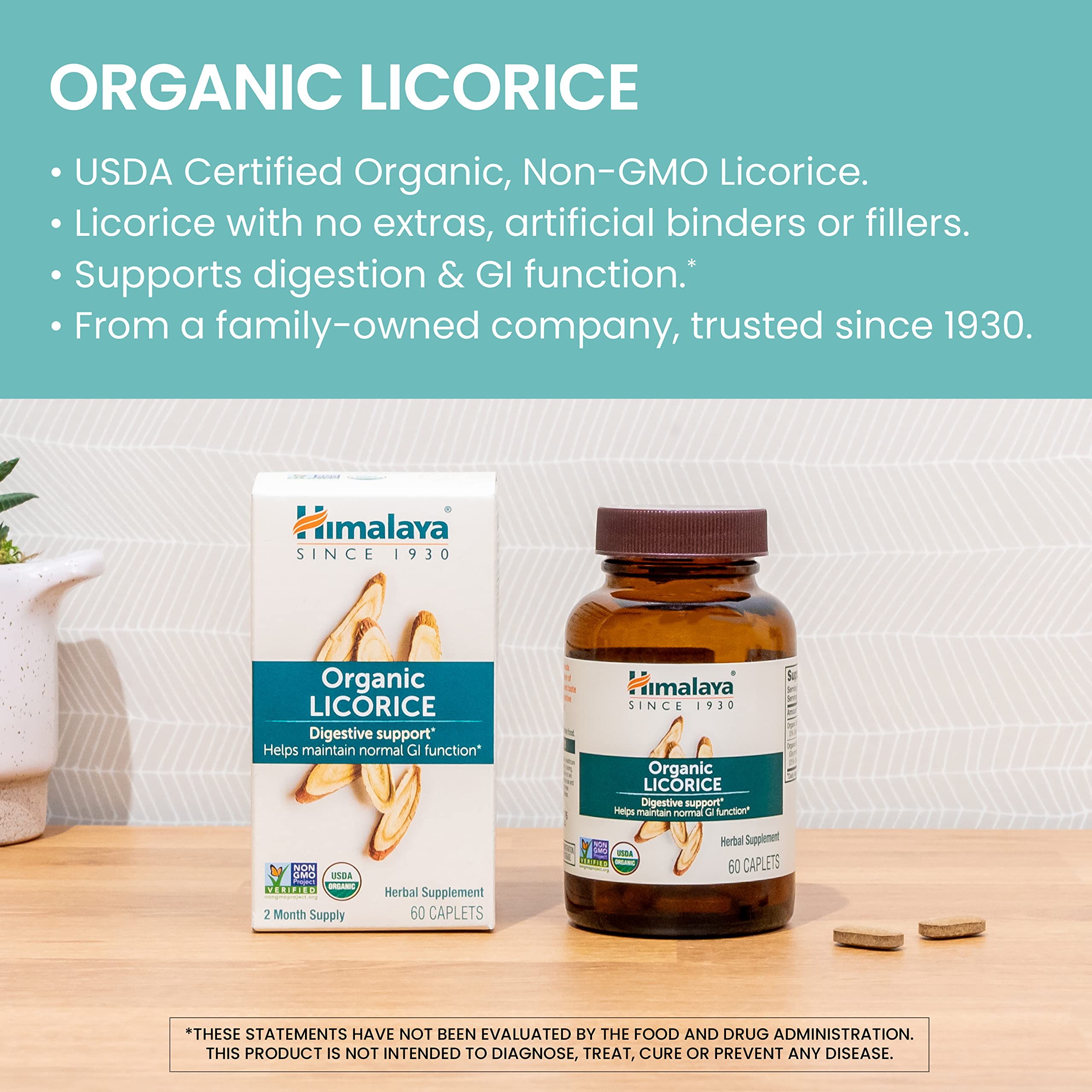 Himalaya Organic Licorice root powder and extract shown in capsules