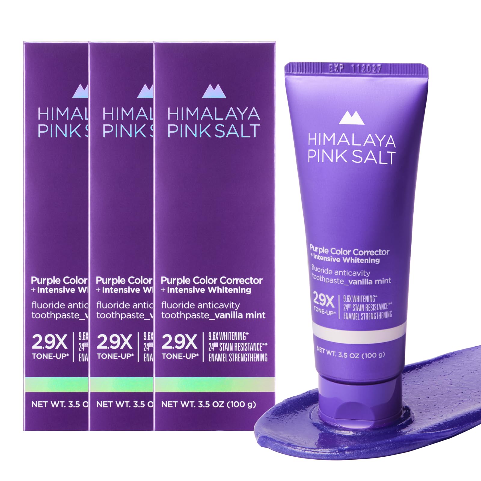 HIMALAYA PINKSALT Purple toothpaste bottle showing daily whitening potential