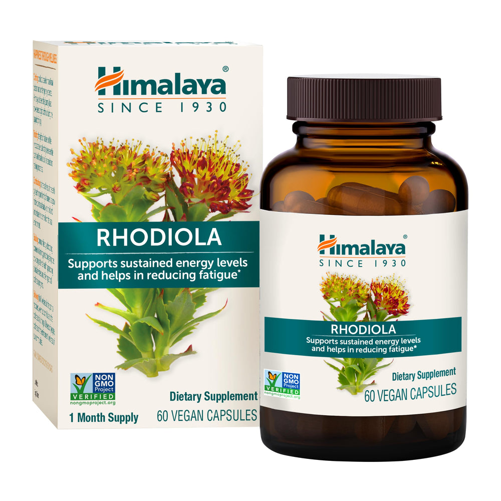 Himalaya Rhodiola Rosea capsules bottle showing energy support