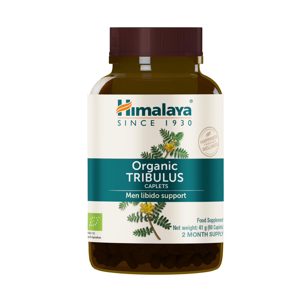 Himalaya Tribulus Terrestris ingredients card illustrating Ayurveda-inspired extract.