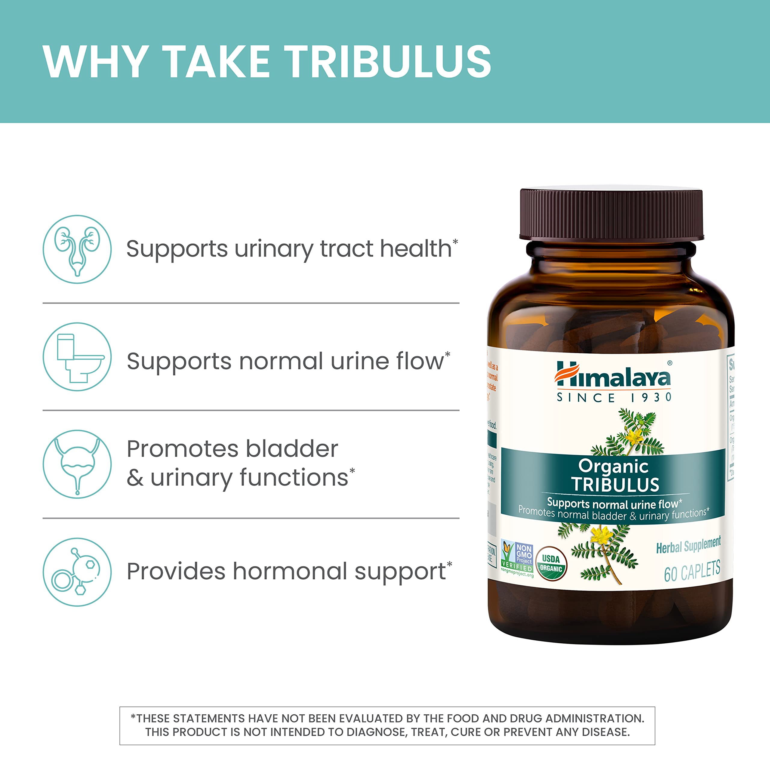 Himalaya Tribulus Terrestris organic-certification badge on packaging.