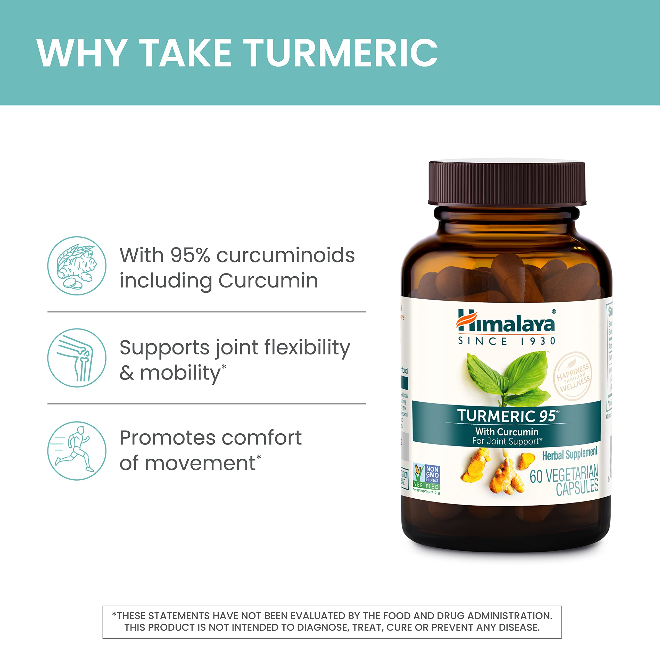 Himalaya Turmeric 95 graphic emphasizes 95-percent curcuminoids content.