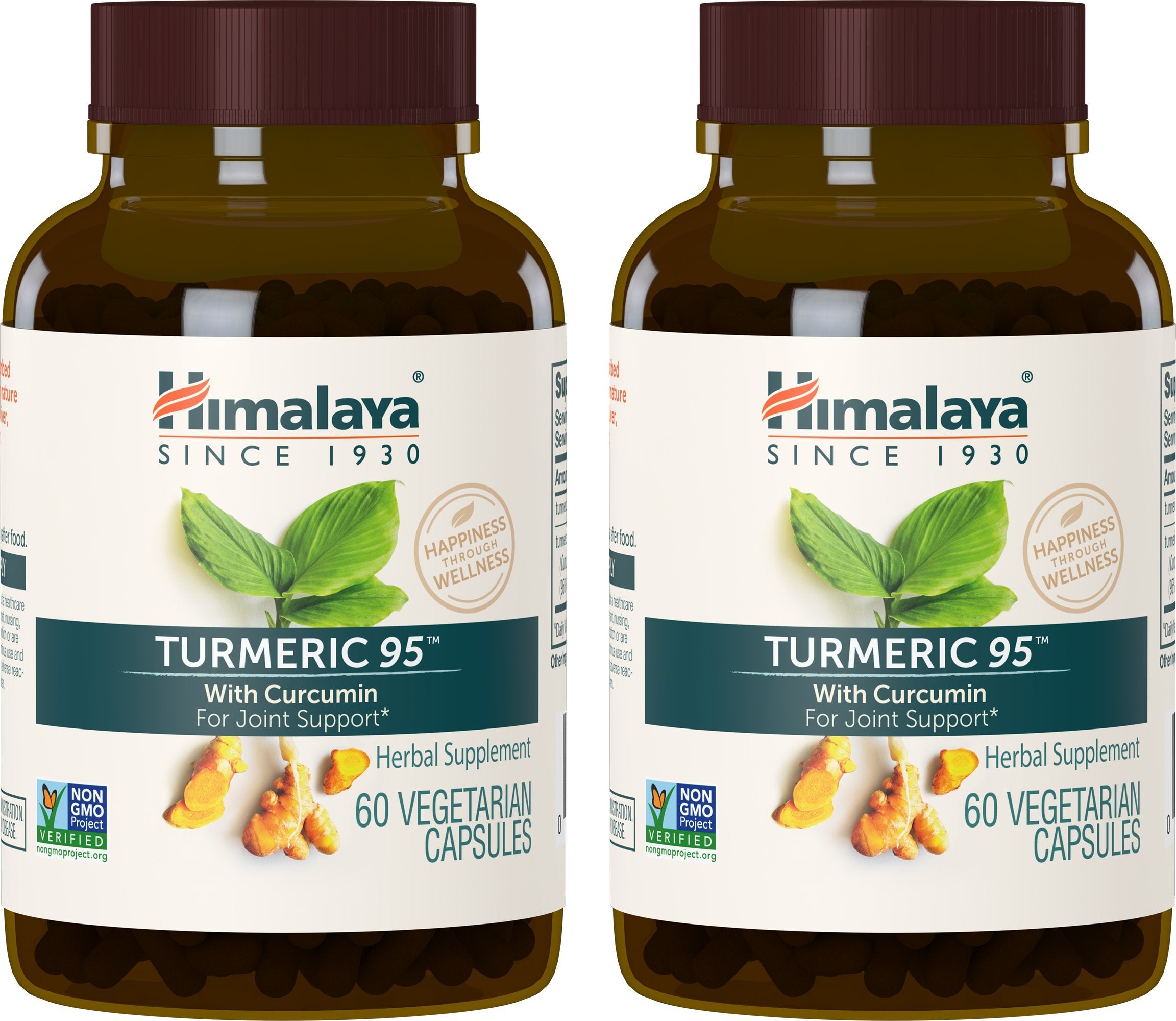 Himalaya Turmeric 95 bottle-front showing vegan capsules for joint support.