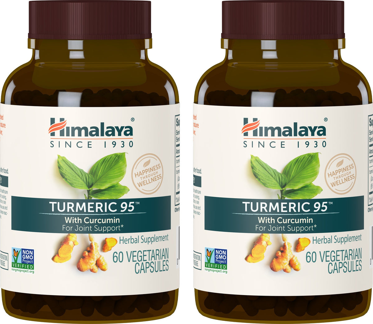 Himalaya Turmeric 95 bottle-front showing vegan capsules for joint support.