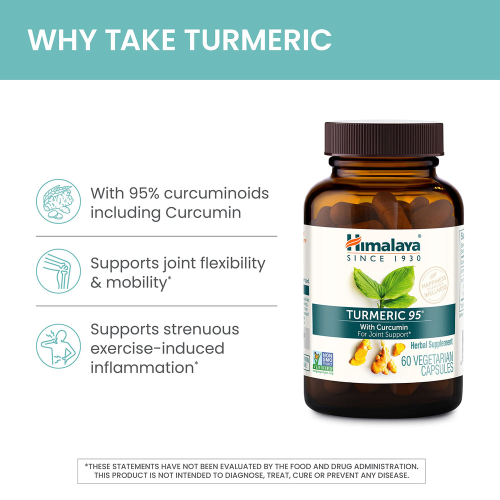 Himalaya Turmeric 95 vegan-non-gmo badge on packaging for clean ingredients.