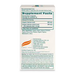 Himalaya Valerian Root capsules close-up showing vegan, 1000 mg per serving.